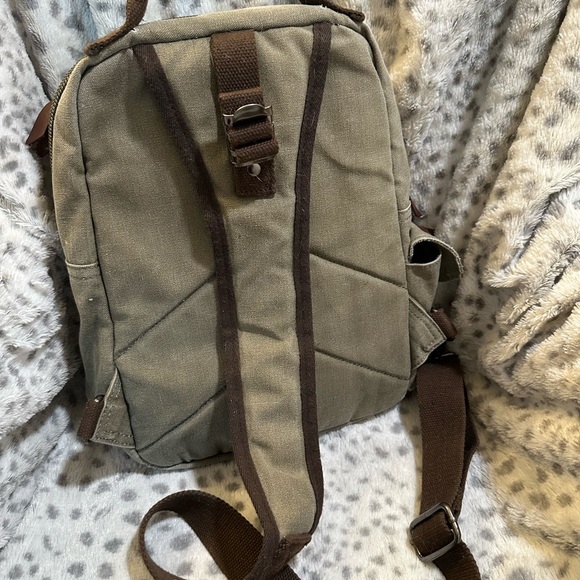 Tan and Brown Canvas Backpack with Leather Accents - Picture 3 of 7